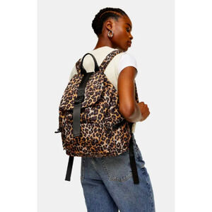 Topshop Leopard Print Backpack Large Brown *flaw
